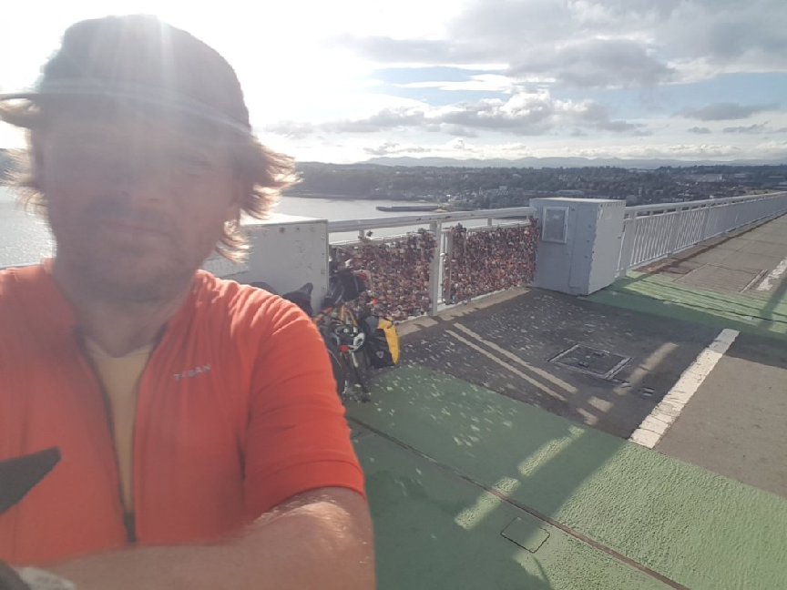 On the Forth Road Bridge.